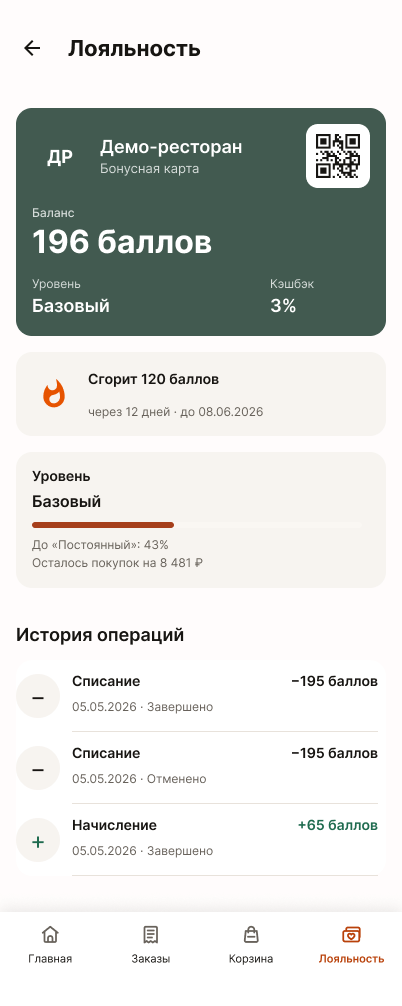 Баллы и предложения программы лояльности