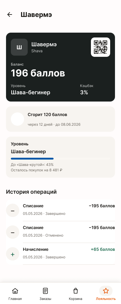 Баллы и предложения программы лояльности